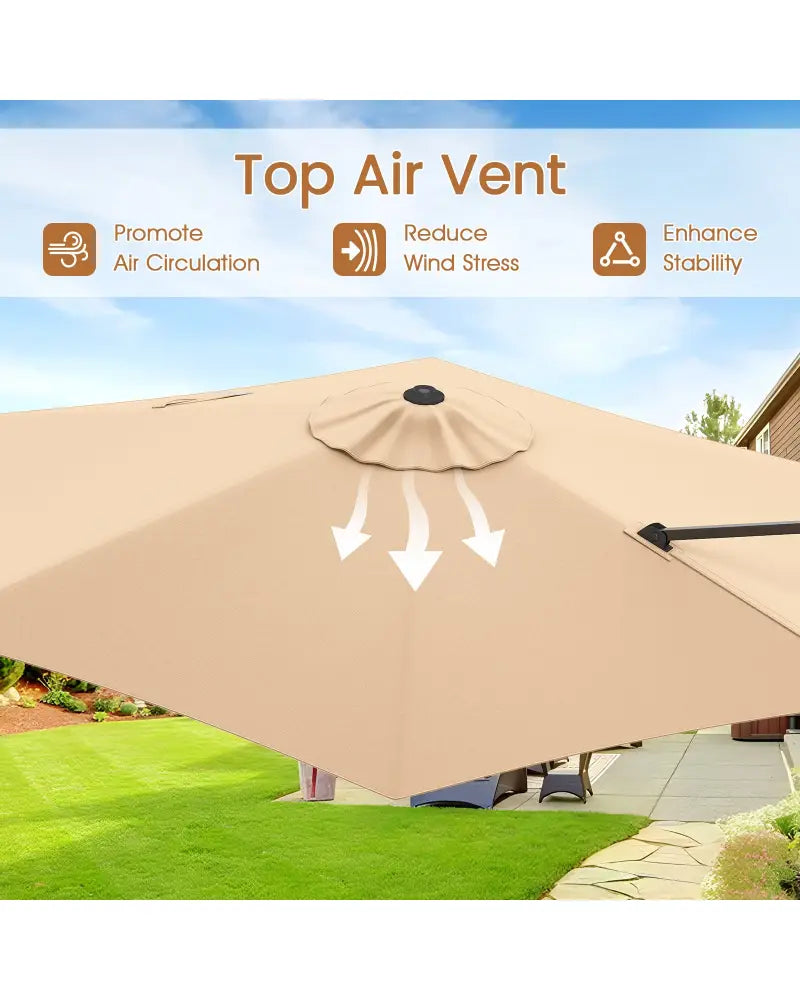 9 FT Cantilever Patio Umbrella with Vented Top and Sun-Protective Canopy-Beige - Beige - Outdoor Umbrellas