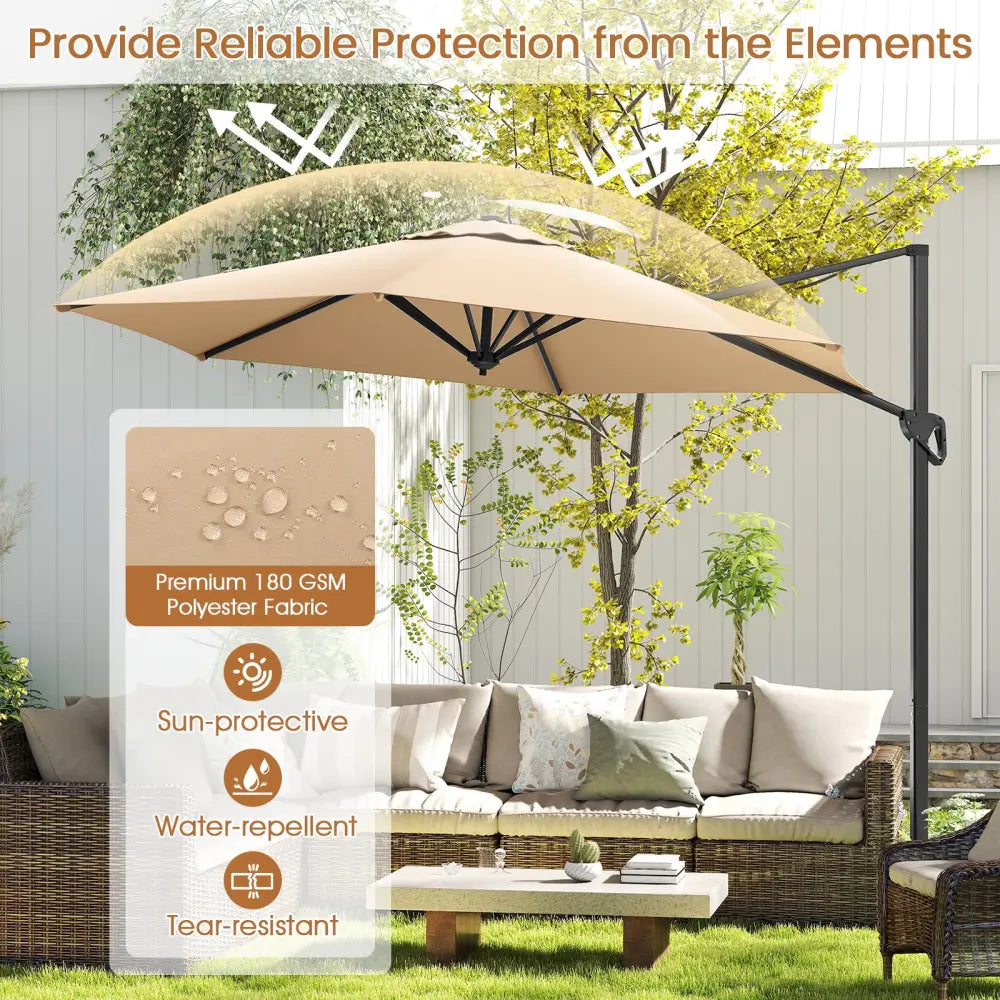 9 FT Cantilever Patio Umbrella with Vented Top and Sun-Protective Canopy-Beige - Beige - Outdoor Umbrellas