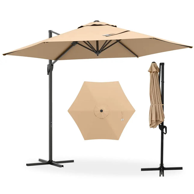 9 FT Cantilever Patio Umbrella with Vented Top and Sun-Protective Canopy-Beige - Beige - Outdoor Umbrellas
