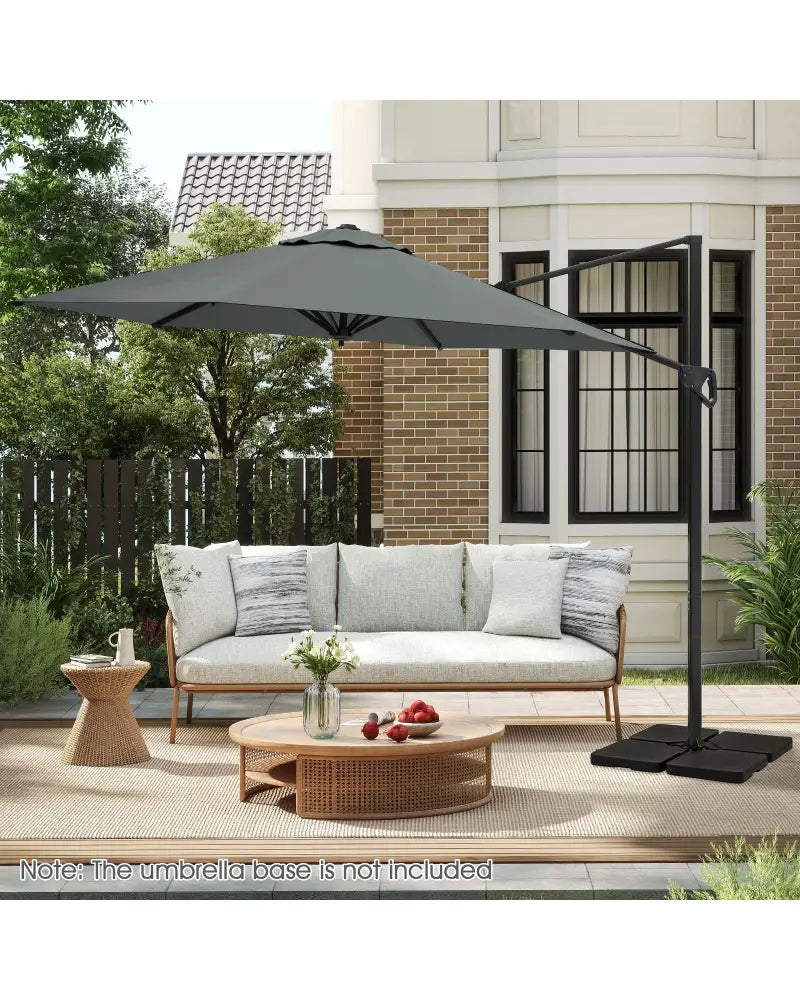 9 FT Cantilever Patio Umbrella with Vented Top and Sun-Protective Canopy-Gray - Gray - Outdoor Umbrellas