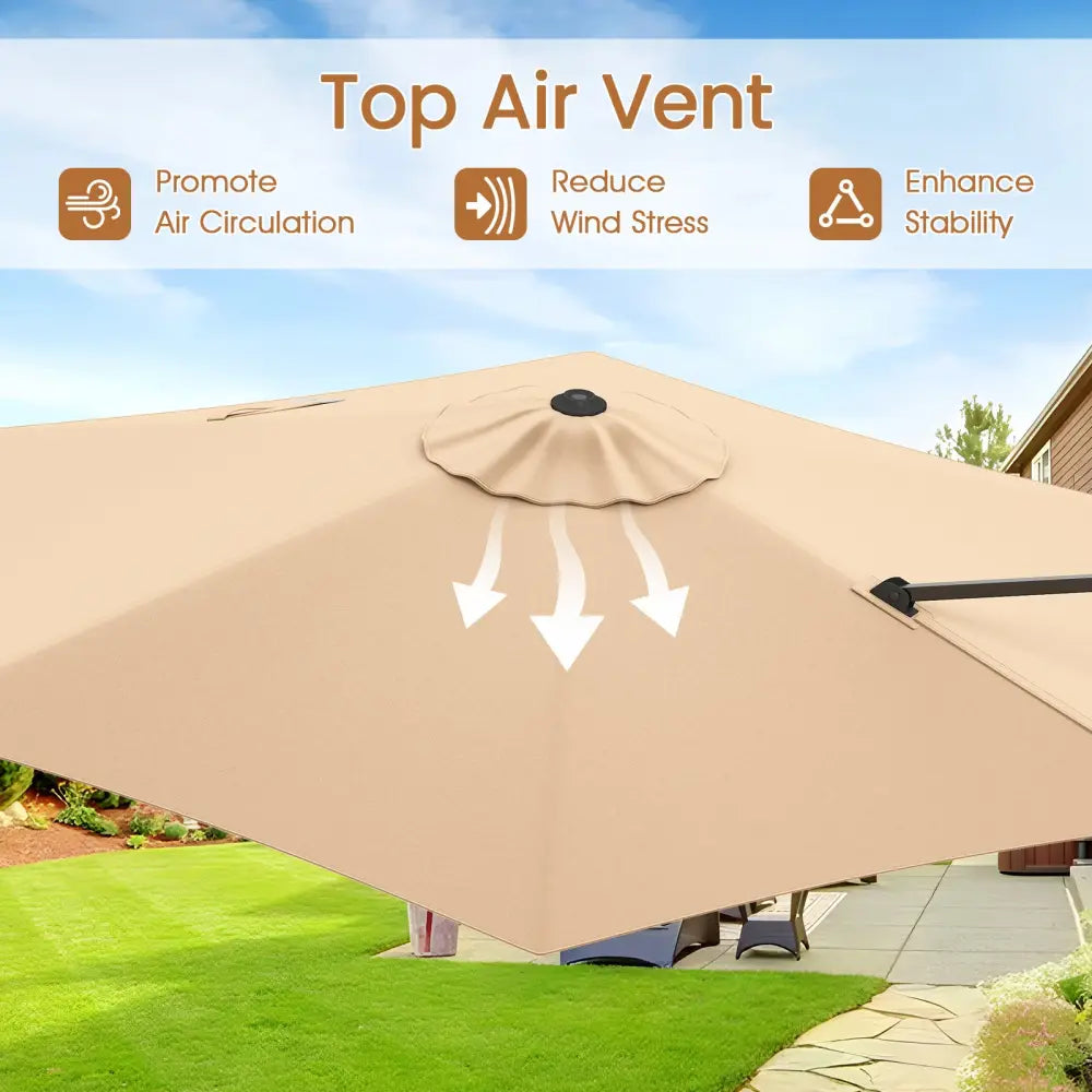 9 FT Cantilever Patio Umbrella with Vented Top and Sun-Protective Canopy-Beige - Beige - Outdoor Umbrellas