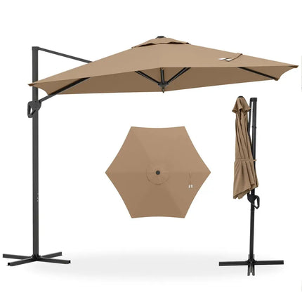 9 FT Cantilever Patio Umbrella with Vented Top and Sun - Protective Canopy - Brown - Oasis Home Essentials