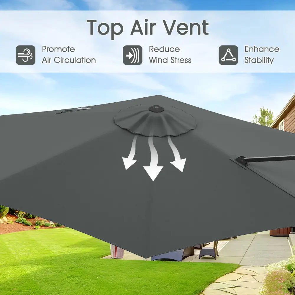 9 FT Cantilever Patio Umbrella with Vented Top and Sun-Protective Canopy-Gray - Gray - Outdoor Umbrellas