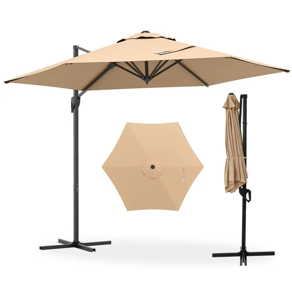 9 FT Cantilever Patio Umbrella with Vented Top and Sun-Protective Canopy-Beige - Beige - Outdoor Umbrellas