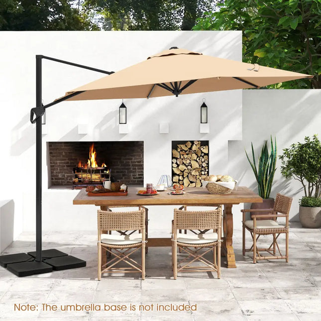 9 FT Cantilever Patio Umbrella with Vented Top and Sun-Protective Canopy-Beige - Beige - Outdoor Umbrellas