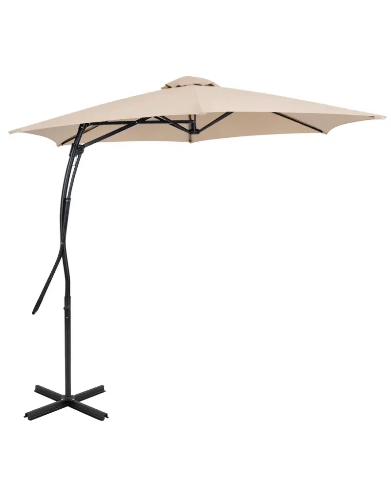 9 FT Cantilever Umbrella with Cross Base Included with Smooth Handle amd Heavy Duty Frame-Beige - Beige - Outdoor