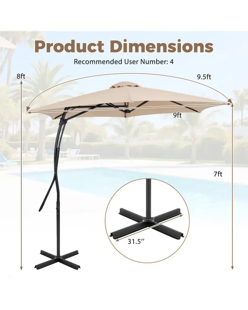 9 FT Cantilever Umbrella with Cross Base Included with Smooth Handle amd Heavy Duty Frame-Beige - Beige - Outdoor