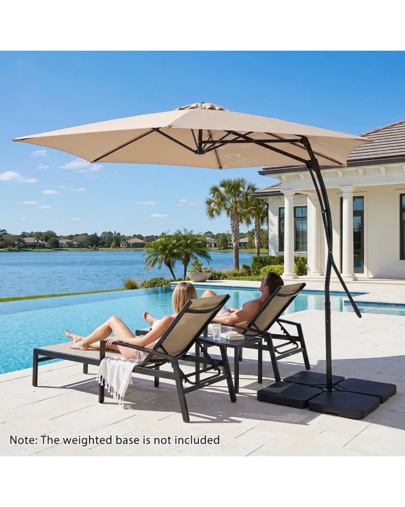 9 FT Cantilever Umbrella with Cross Base Included with Smooth Handle amd Heavy Duty Frame-Beige - Beige - Outdoor