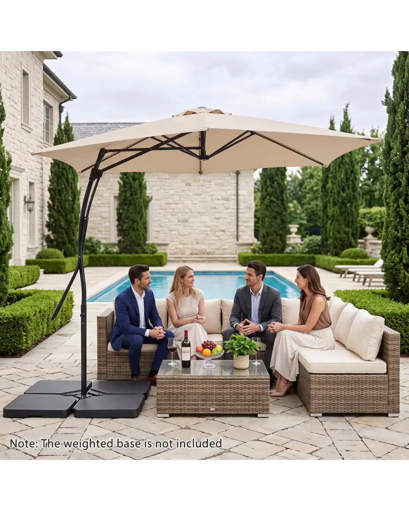 9 FT Cantilever Umbrella with Cross Base Included with Smooth Handle amd Heavy Duty Frame-Beige - Beige - Outdoor