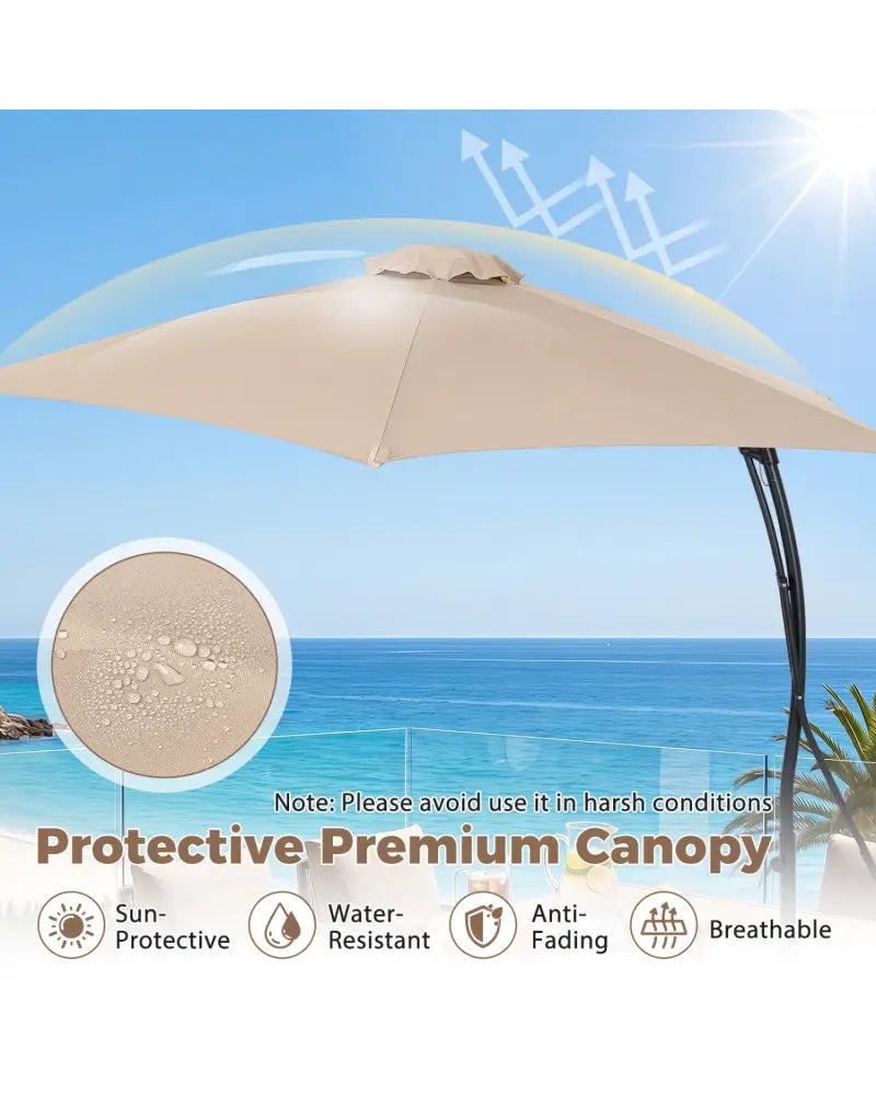 9 FT Cantilever Umbrella with Cross Base Included with Smooth Handle amd Heavy Duty Frame-Beige - Beige - Outdoor