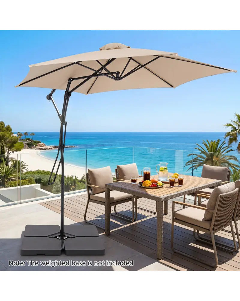 9 FT Cantilever Umbrella with Cross Base Included with Smooth Handle amd Heavy Duty Frame-Beige - Beige - Outdoor