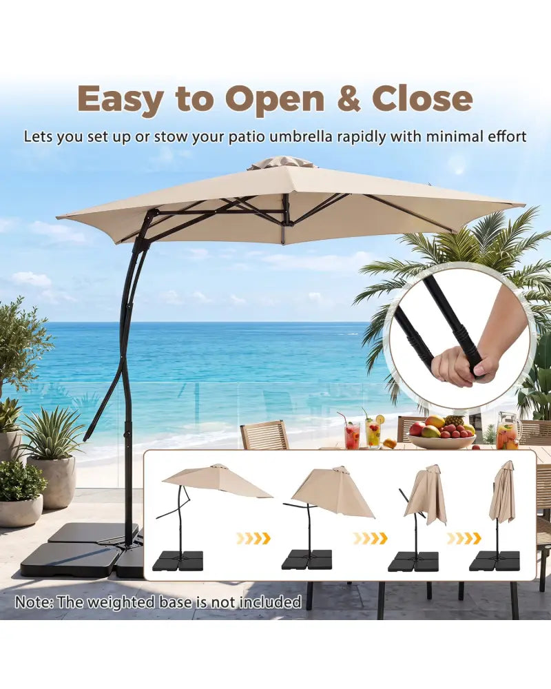 9 FT Cantilever Umbrella with Cross Base Included with Smooth Handle amd Heavy Duty Frame-Beige - Beige - Outdoor