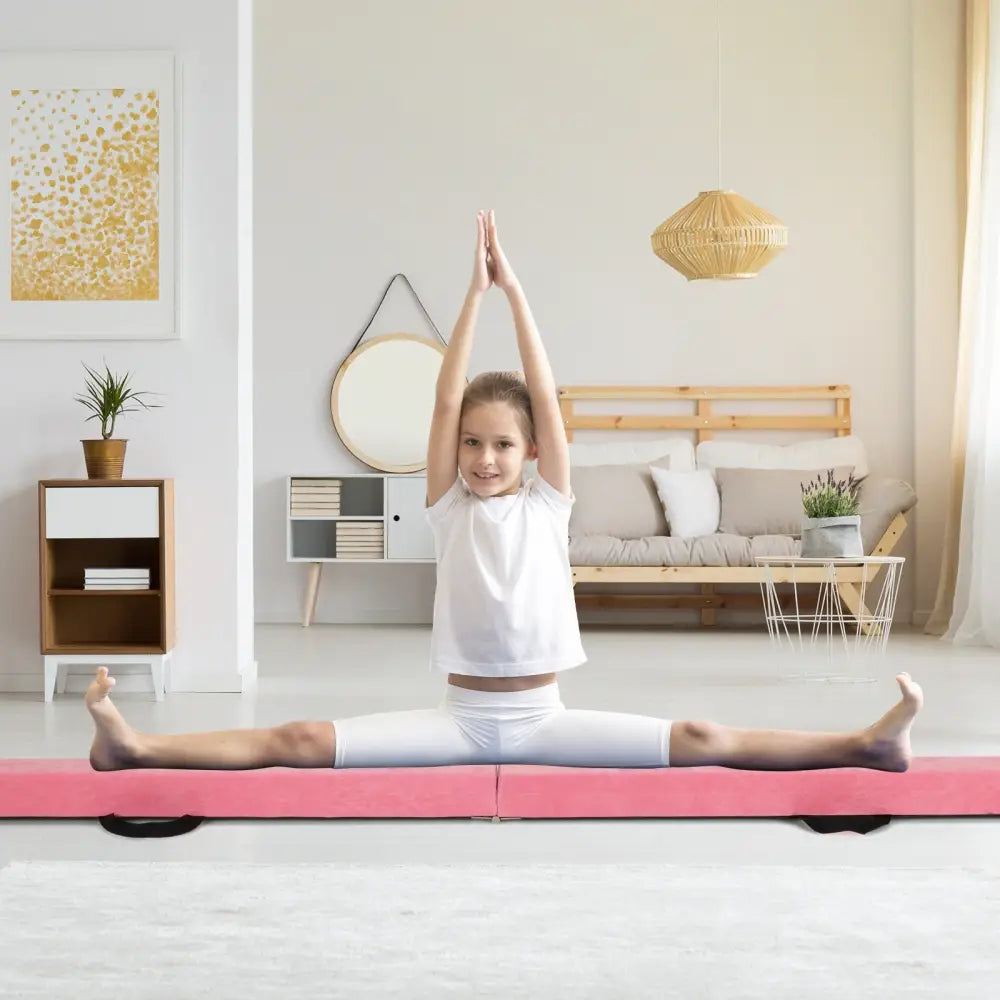 9 FT Folding Gymnastics Balance Beam with Anti-slip Base and Pine Wood Frame-Pink - Pink - Yoga & Gym Mats