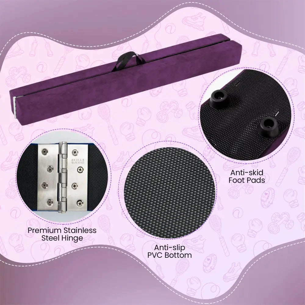 9 FT Folding Gymnastics Balance Beam with Anti-slip Base and Pine Wood Frame-Purple - Purple - Yoga & Gym Mats