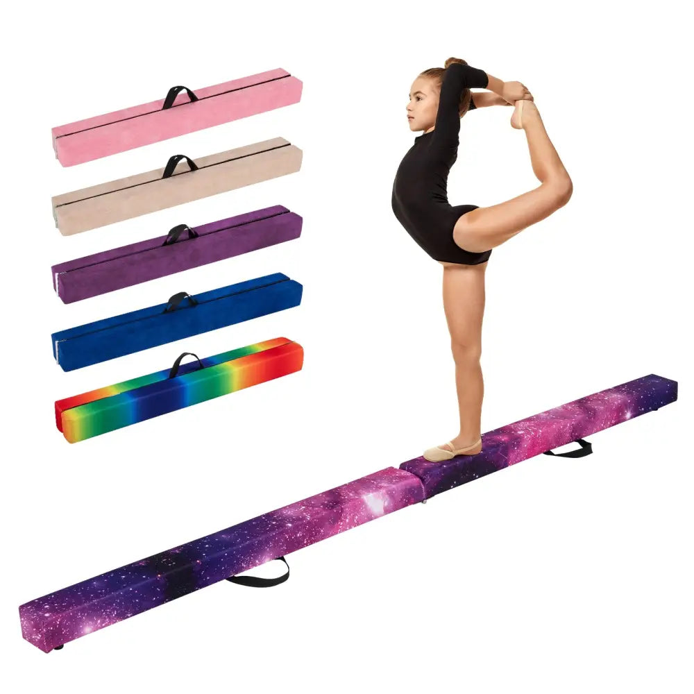 9 FT Folding Gymnastics Balance Beam with Anti-slip Base and Pine Wood Frame-Multicolor - Multicolor - Yoga & Gym Mats