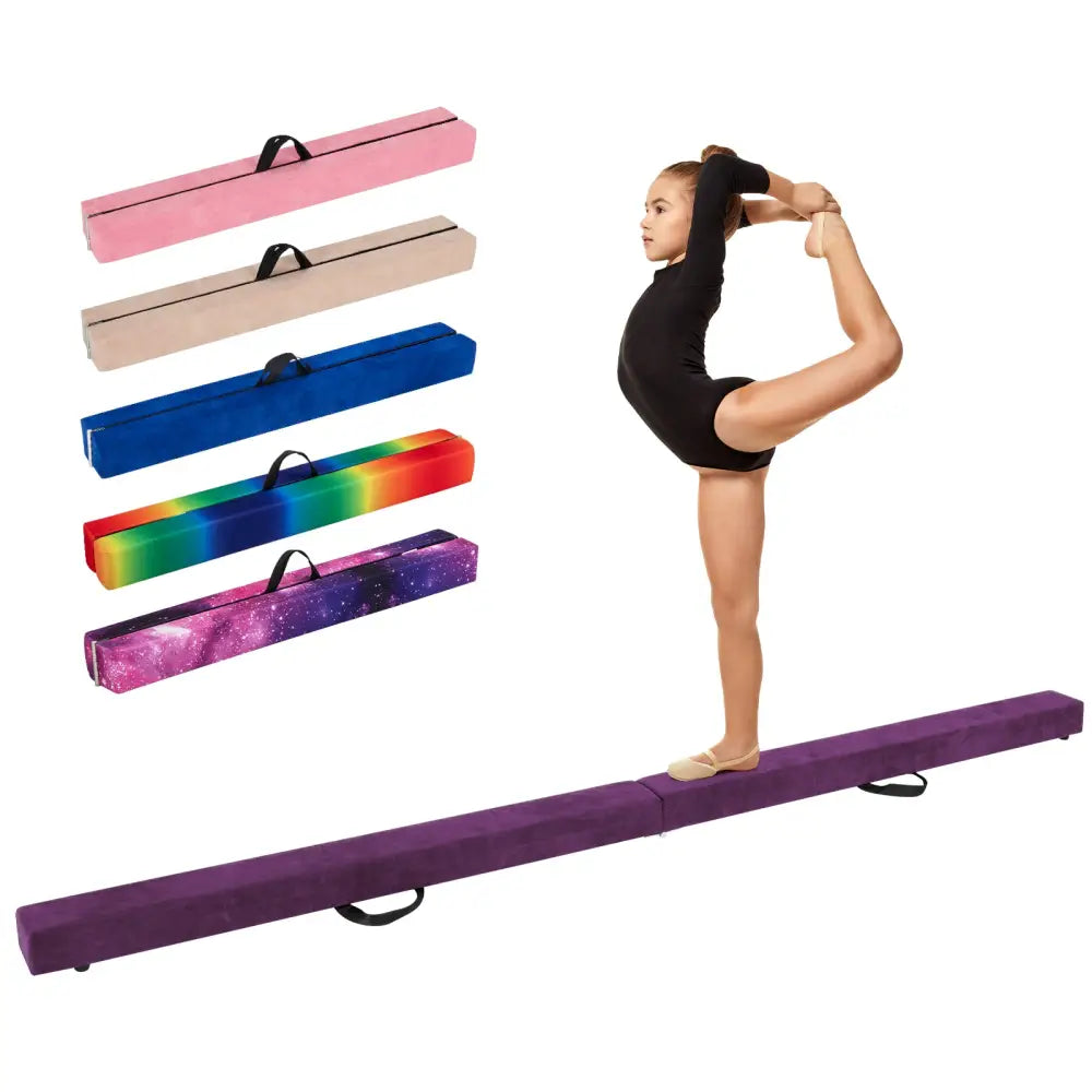 9 FT Folding Gymnastics Balance Beam with Anti-slip Base and Pine Wood Frame-Purple - Purple - Yoga & Gym Mats