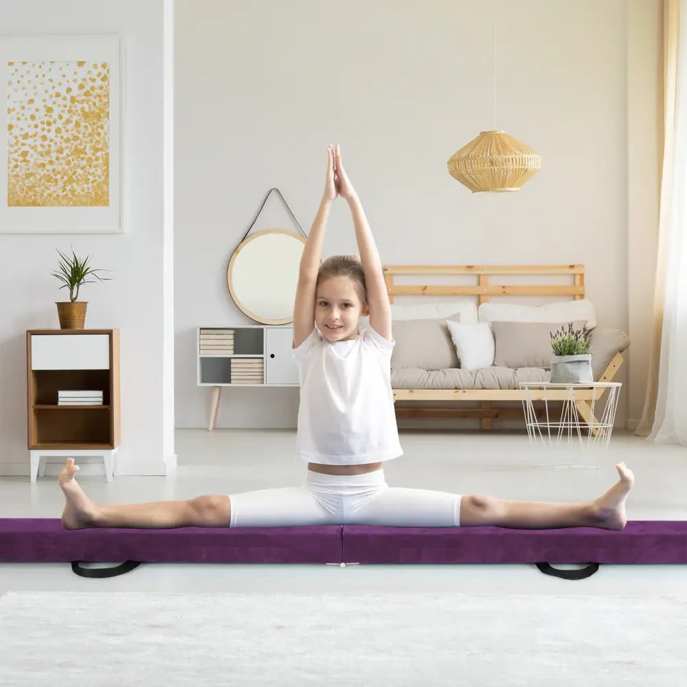 9 FT Folding Gymnastics Balance Beam with Anti-slip Base and Pine Wood Frame-Purple - Purple - Yoga & Gym Mats