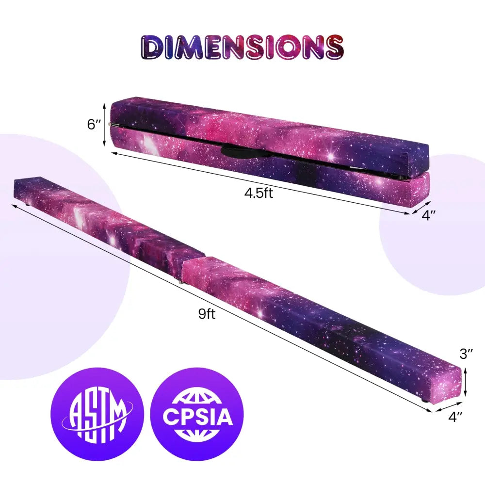 9 FT Folding Gymnastics Balance Beam with Anti-slip Base and Pine Wood Frame-Multicolor - Multicolor - Yoga & Gym Mats