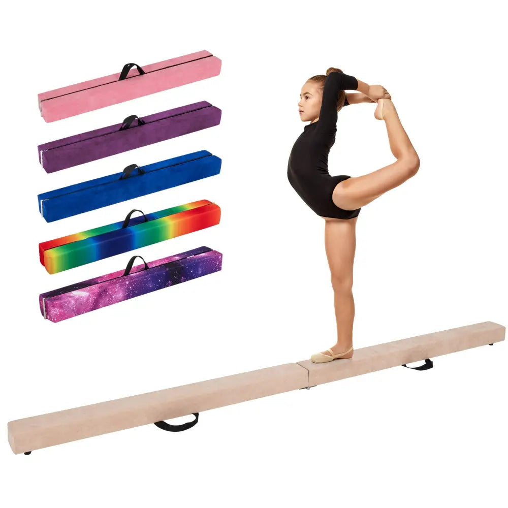 9 FT Folding Gymnastics Balance Beam with Anti-slip Base and Pine Wood Frame-Brown - Brown - Yoga & Gym Mats