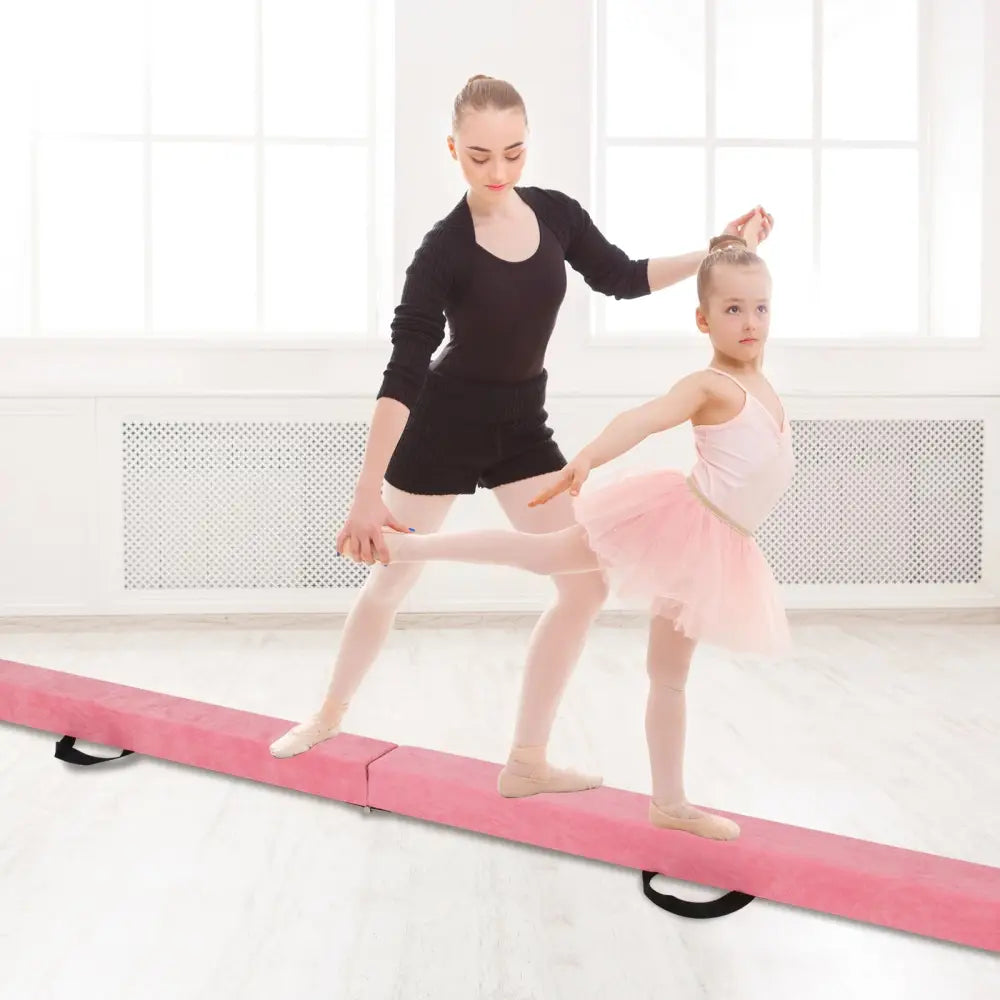 9 FT Folding Gymnastics Balance Beam with Anti-slip Base and Pine Wood Frame-Pink - Pink - Yoga & Gym Mats