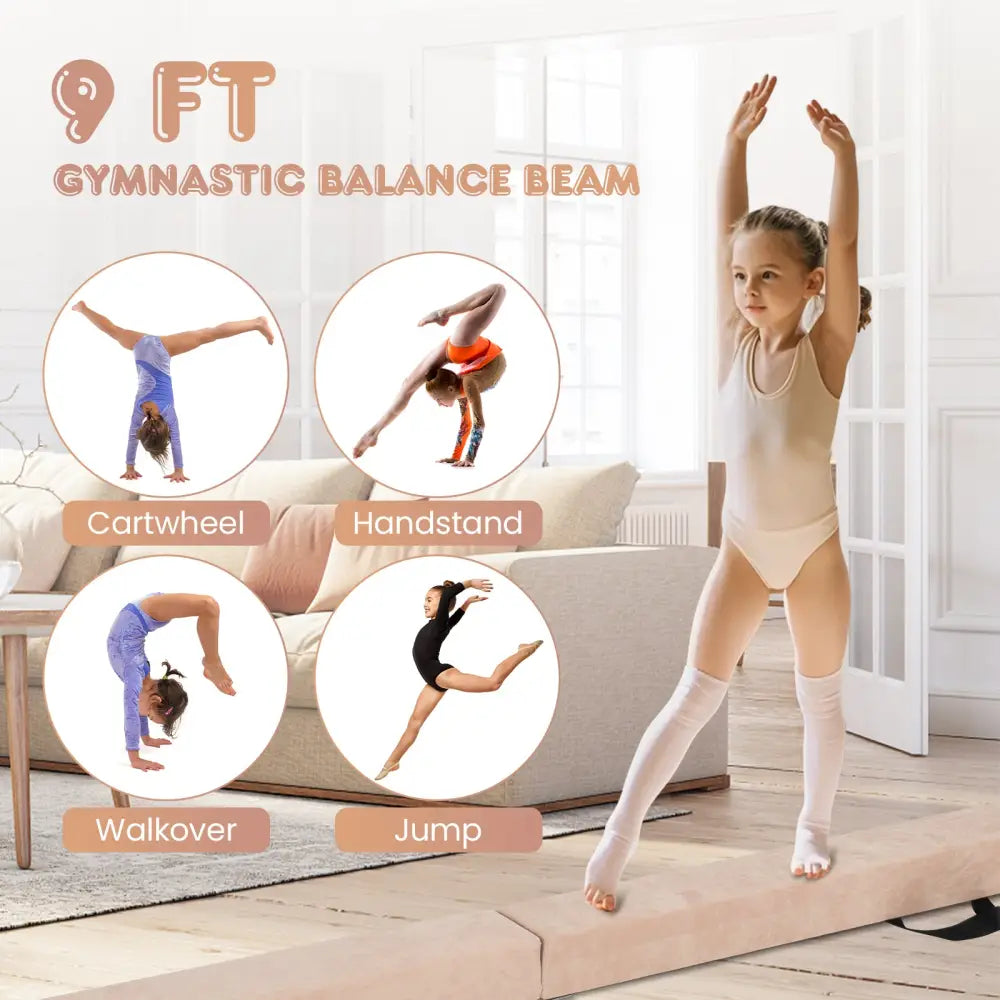 9 FT Folding Gymnastics Balance Beam with Anti-slip Base and Pine Wood Frame-Brown - Brown - Yoga & Gym Mats