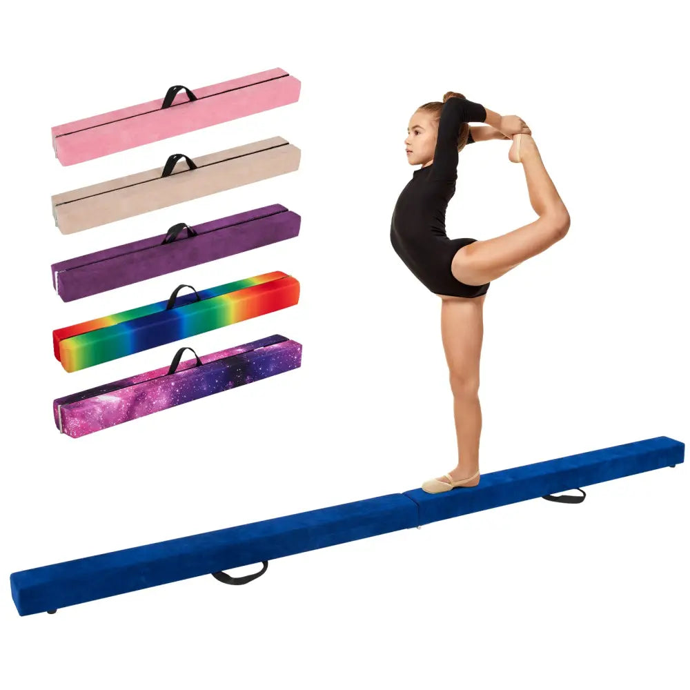 9 FT Folding Gymnastics Balance Beam with Anti-slip Base and Pine Wood Frame-Blue - Blue - Yoga & Gym Mats