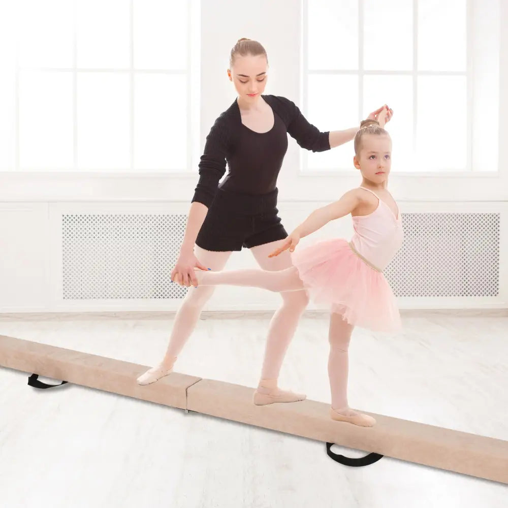 9 FT Folding Gymnastics Balance Beam with Anti-slip Base and Pine Wood Frame-Brown - Brown - Yoga & Gym Mats