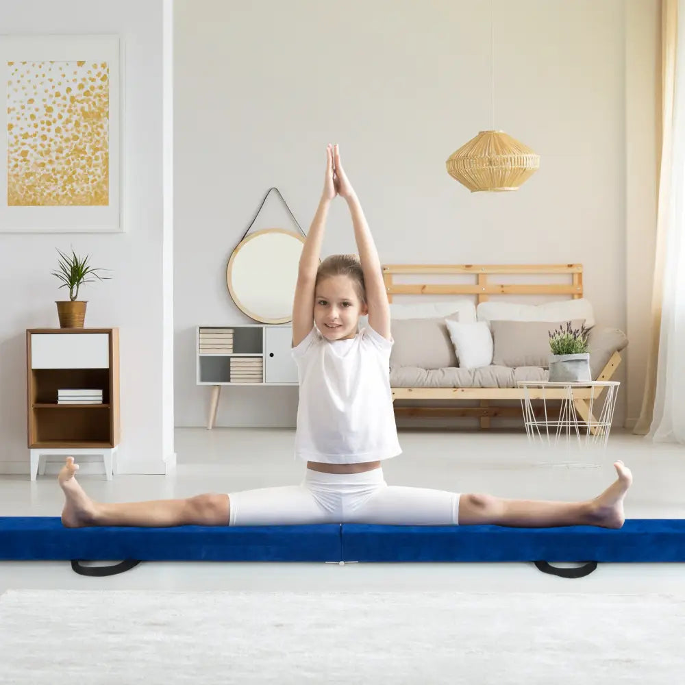 9 FT Folding Gymnastics Balance Beam with Anti-slip Base and Pine Wood Frame-Blue - Blue - Yoga & Gym Mats