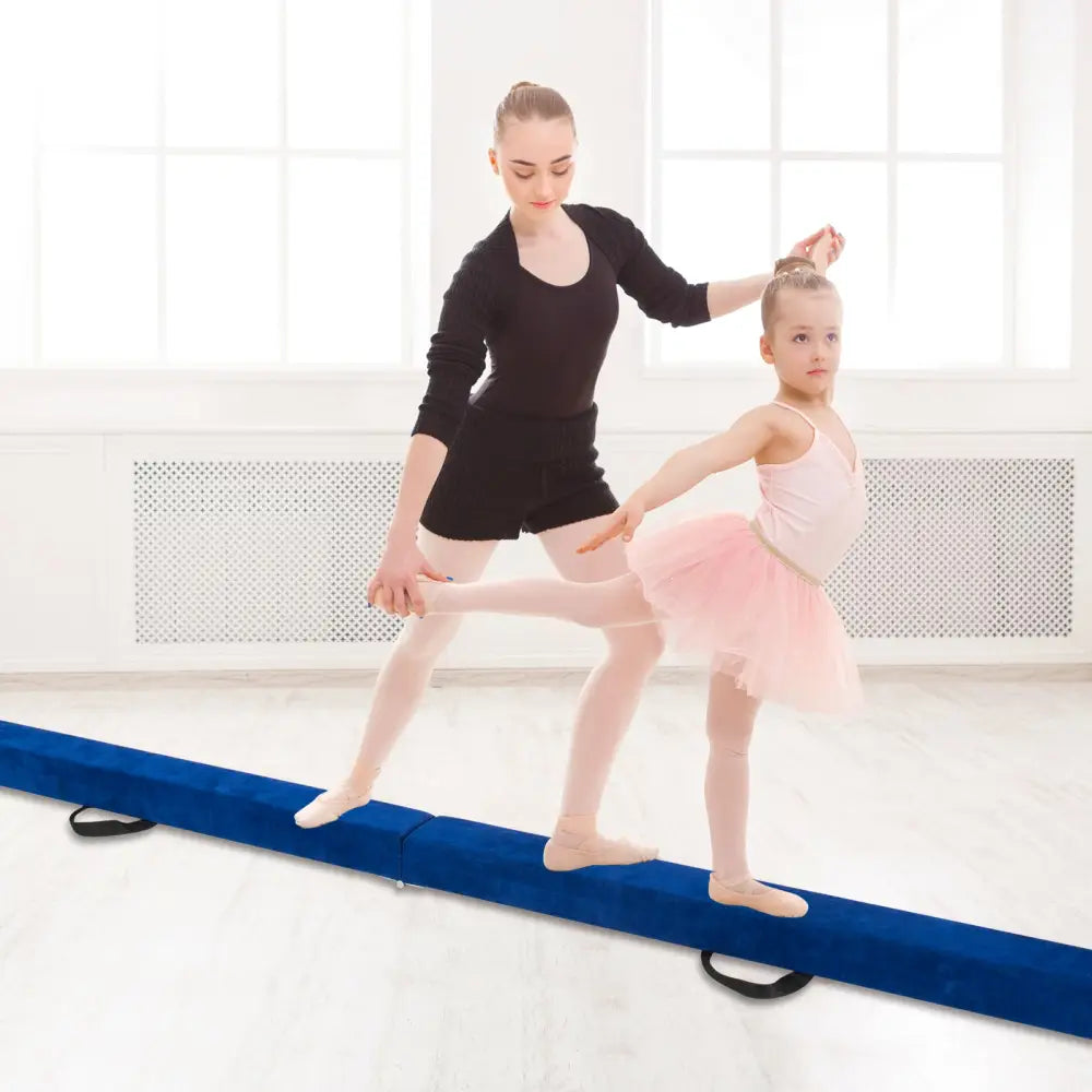 9 FT Folding Gymnastics Balance Beam with Anti-slip Base and Pine Wood Frame-Blue - Blue - Yoga & Gym Mats