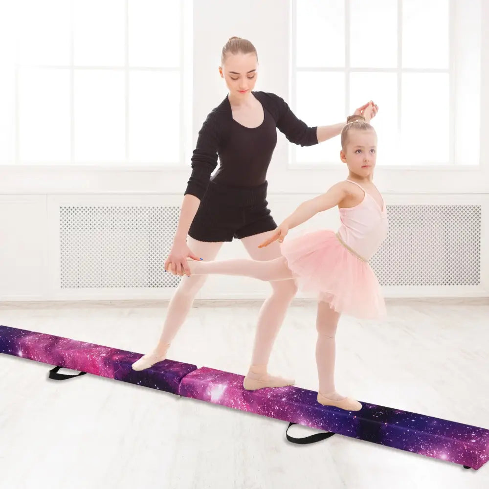 9 FT Folding Gymnastics Balance Beam with Anti-slip Base and Pine Wood Frame-Multicolor - Multicolor - Yoga & Gym Mats