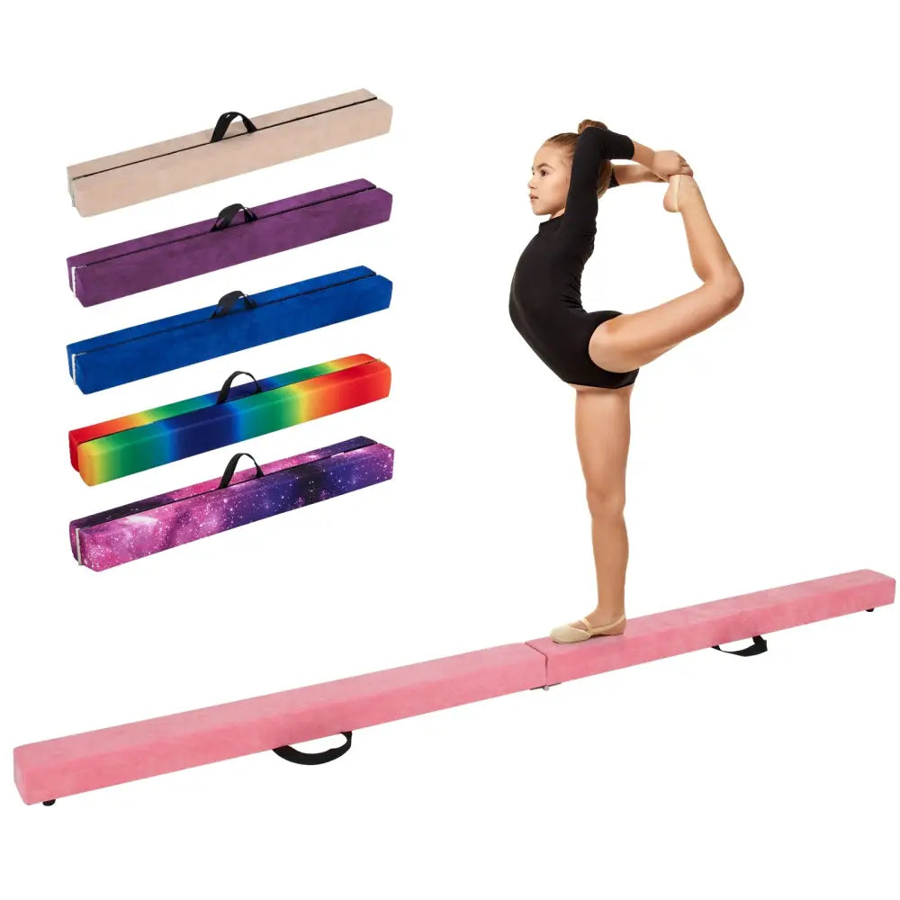 9 FT Folding Gymnastics Balance Beam with Anti-slip Base and Pine Wood Frame-Pink - Pink - Yoga & Gym Mats