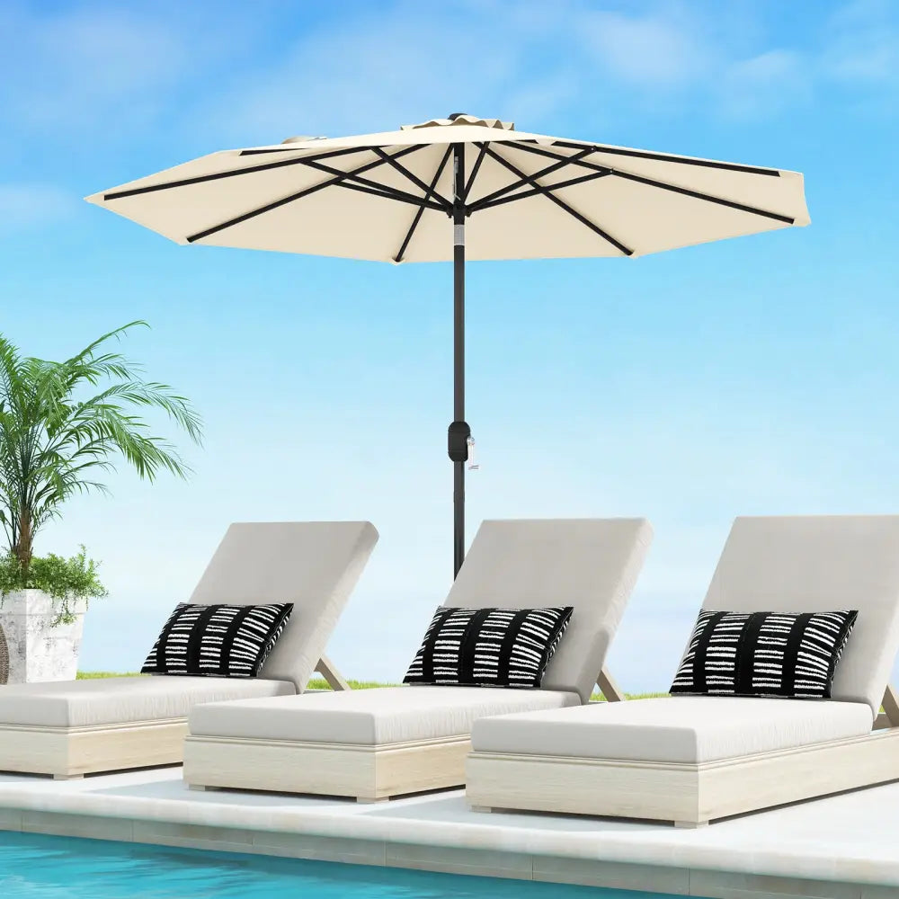 9 ft Outdoor Market Patio Table Umbrella Push Button Tilt Crank Lift-Beige - Beige - Outdoor Umbrellas