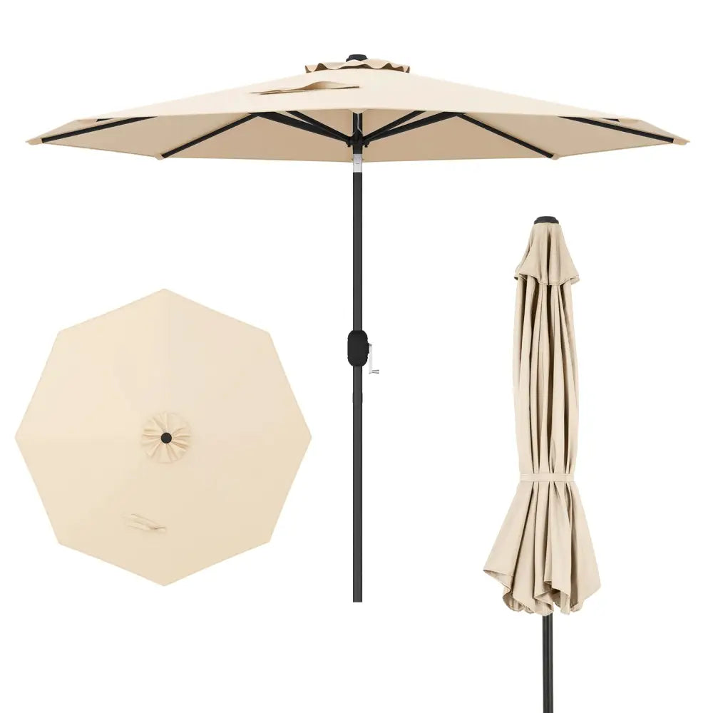 9 ft Outdoor Market Patio Table Umbrella Push Button Tilt Crank Lift-Beige - Beige - Outdoor Umbrellas