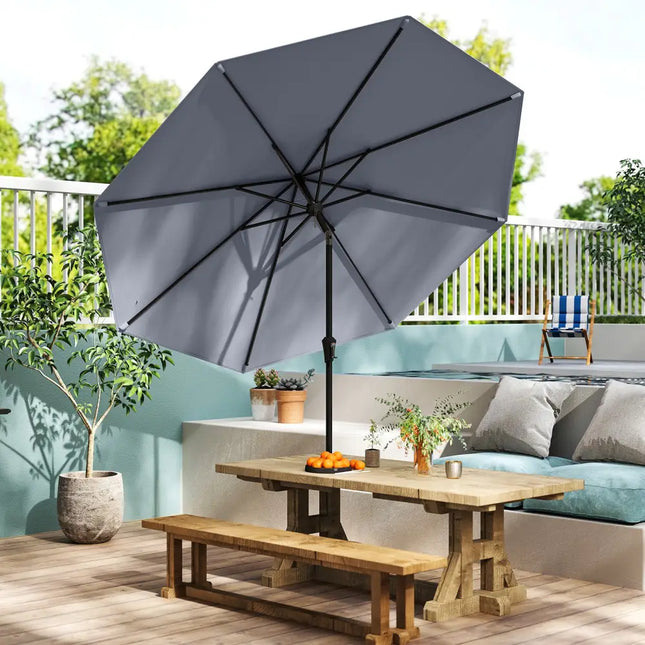 9 FT Outdoor Market Patio Table Umbrella Push Button Tilt Crank Lift-gray - Gray - Outdoor Umbrellas
