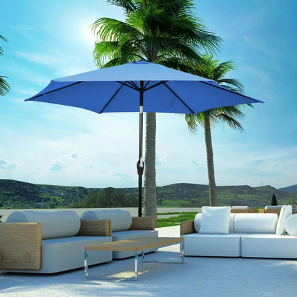 9 ft Outdoor Market Patio Table Umbrella Push Button Tilt Crank Lift-Blue - Blue - Outdoor Umbrellas