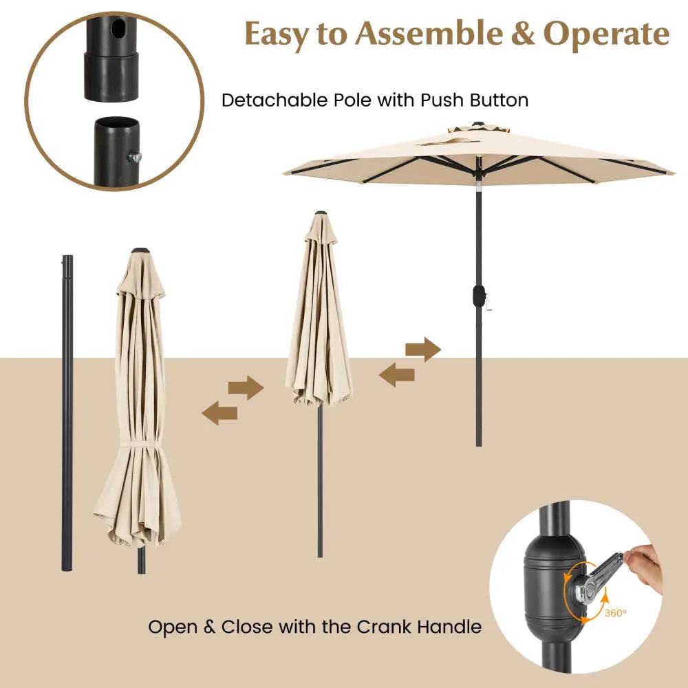 9 ft Outdoor Market Patio Table Umbrella Push Button Tilt Crank Lift-Beige - Beige - Outdoor Umbrellas