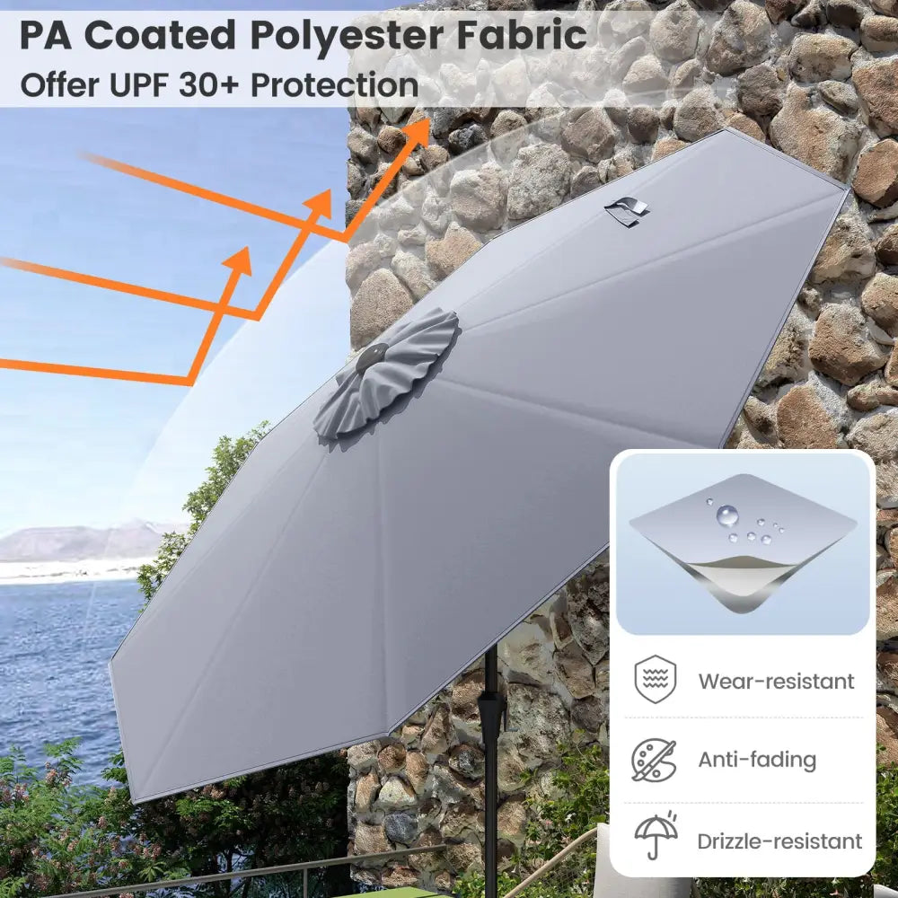 9 FT Outdoor Market Patio Table Umbrella Push Button Tilt Crank Lift-gray - Gray - Outdoor Umbrellas