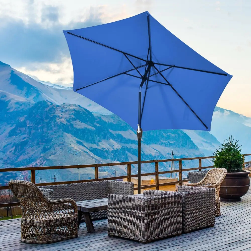 9 ft Outdoor Market Patio Table Umbrella Push Button Tilt Crank Lift-Blue - Blue - Outdoor Umbrellas
