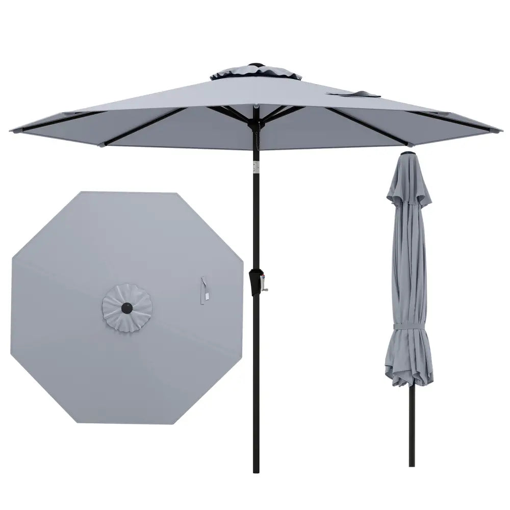 9 FT Outdoor Market Patio Table Umbrella Push Button Tilt Crank Lift-gray - Gray - Outdoor Umbrellas