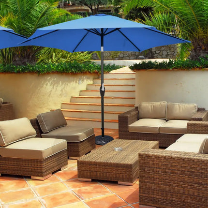 9 ft Outdoor Market Patio Table Umbrella Push Button Tilt Crank Lift-Blue - Blue - Outdoor Umbrellas