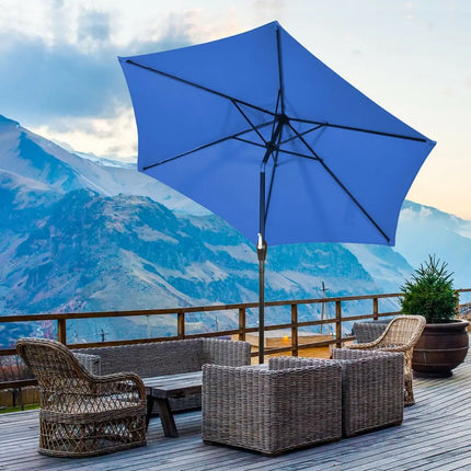 9 ft Outdoor Market Patio Table Umbrella Push Button Tilt Crank Lift-Blue - Blue - Outdoor Umbrellas