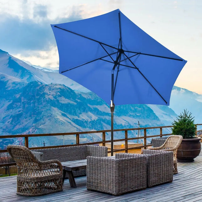 9 ft Outdoor Market Patio Table Umbrella Push Button Tilt Crank Lift-Blue - Blue - Outdoor Umbrellas