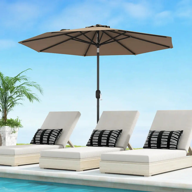 9 ft Outdoor Market Patio Table Umbrella Push Button Tilt Crank Lift-Tan - Tan - Outdoor Umbrellas