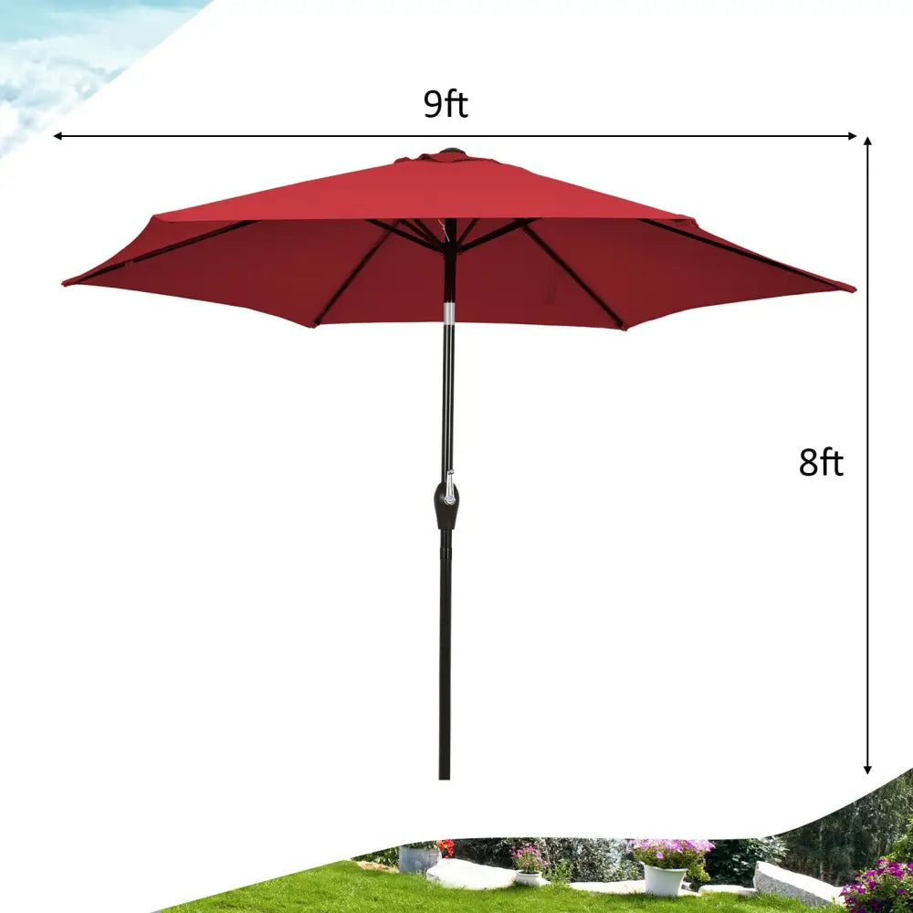 9 ft Outdoor Market Patio Table Umbrella Push Button Tilt Crank Lift-Burgundy - Burgundy - Outdoor Umbrellas