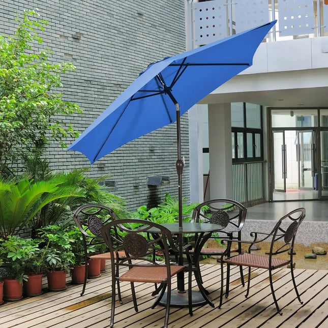 9 ft Outdoor Market Patio Table Umbrella Push Button Tilt Crank Lift-Blue - Blue - Outdoor Umbrellas