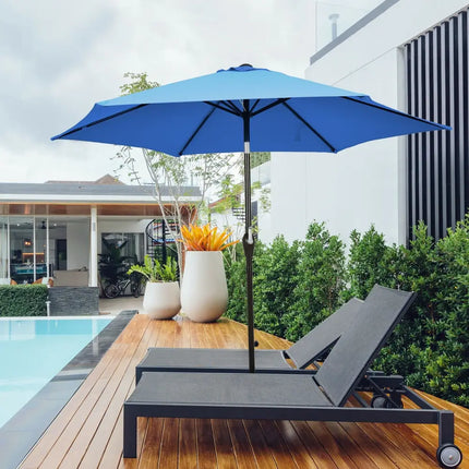 9 ft Outdoor Market Patio Table Umbrella Push Button Tilt Crank Lift-Blue - Blue - Outdoor Umbrellas