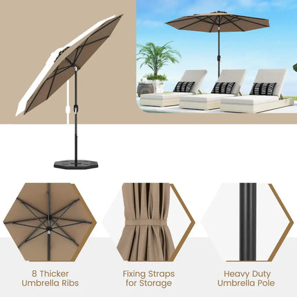 9 ft Outdoor Market Patio Table Umbrella Push Button Tilt Crank Lift-Tan - Tan - Outdoor Umbrellas