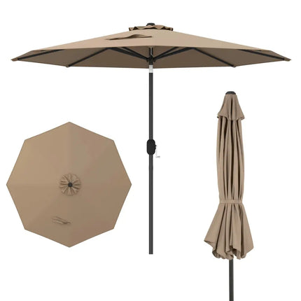 9 ft Outdoor Market Patio Table Umbrella Push Button Tilt Crank Lift-Tan - Tan - Outdoor Umbrellas