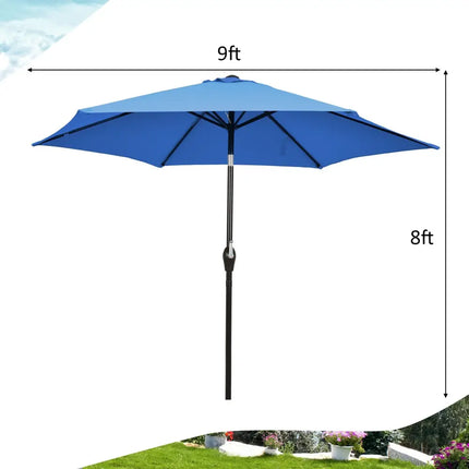 9 ft Outdoor Market Patio Table Umbrella Push Button Tilt Crank Lift-Blue - Blue - Outdoor Umbrellas