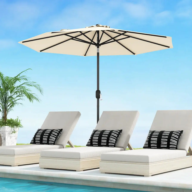 9 ft Outdoor Market Patio Table Umbrella Push Button Tilt Crank Lift-Beige - Beige - Outdoor Umbrellas